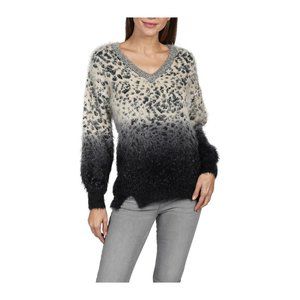 Love Token NWT Ivory/Black Ombre MARINA Eyelash Knit Sweater, Size Medium
